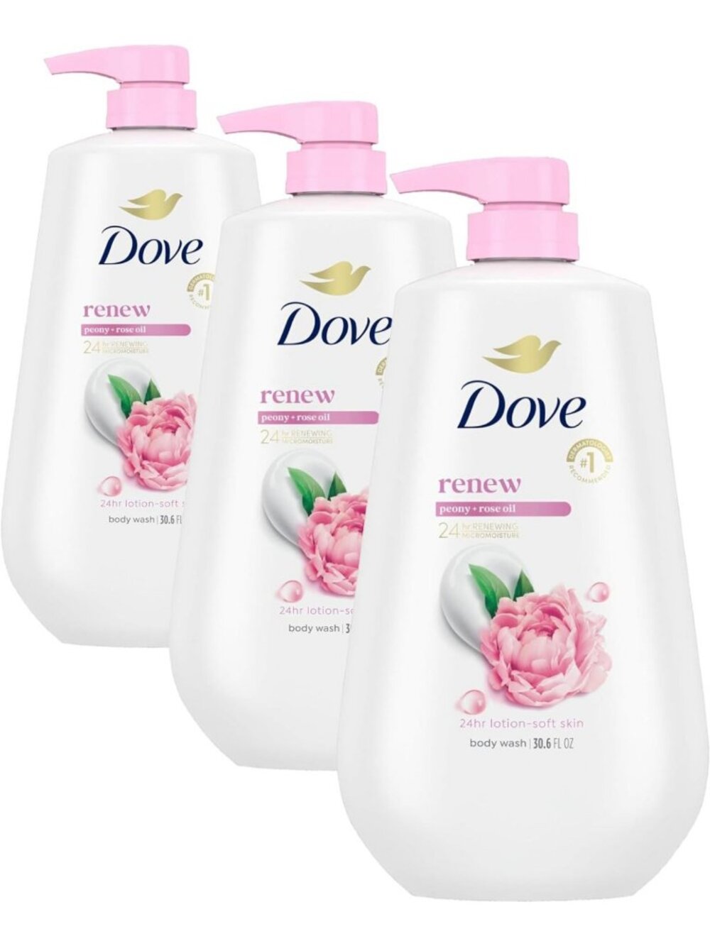 Moisturizing Body Wash with Pump - Renewing Peony & Rose Oil, Sulfate-Free, 30.6